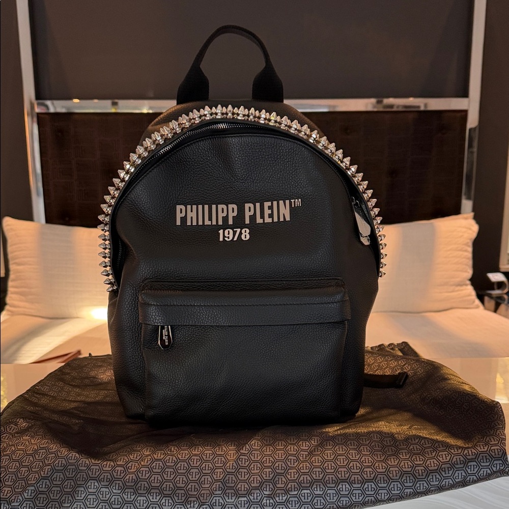 Brand New Philipp Plein Black Backpack with Silver Accents